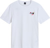 Weißes T-Shirt von The North Face mit farbigem Logo auf der Brust.