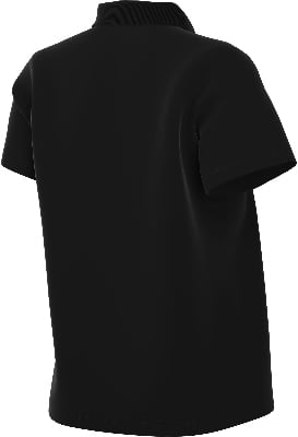 Schwarzes Poloshirt mit kurzen Ärmeln, Rückansicht.