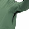Grüne Jacke mit offenem Ärmelreißverschluss und Tasche.