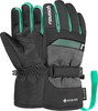 Schwarze Reusch Skihandschuhe mit türkisen Details und Gore-Tex Logo.