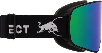 Skibrille mit schwarzem Band und Red Bull Logo.