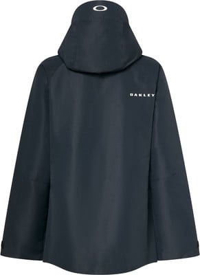 Rückansicht einer dunklen Oakley-Jacke mit Kapuze und Logo.