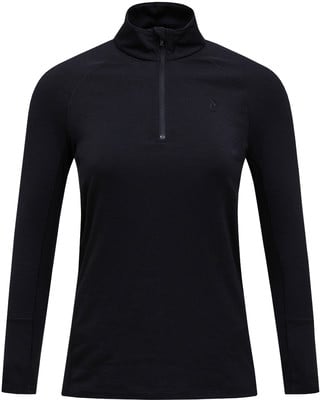 Schwarzes Damen-Langarmshirt mit halbem Reißverschluss. Schwarzes Damen-Langarmshirt mit halbem Reißverschluss.