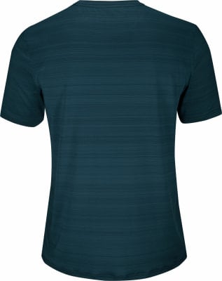 Dunkelgrünes kurzärmeliges T-Shirt mit feinem Streifenmuster. Dunkelgrünes kurzärmeliges T-Shirt mit feinem Streifenmuster.