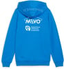 Blauer Kapuzenpullover mit FC Schwarzenberg und MEVO Logos.