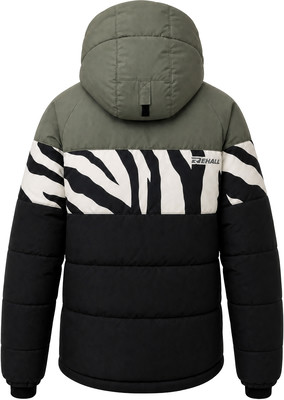 Grüne Kapuzenjacke mit Zebramuster und schwarzem Unterteil. Grüne Kapuzenjacke mit Zebramuster und schwarzem Unterteil.