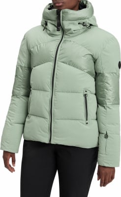 Damen Daunenjacke in Pastellgrün mit Stehkragen und Kapuze. Damen Daunenjacke in Pastellgrün mit Stehkragen und Kapuze.