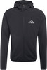 Schwarze Herrenjacke mit Kapuze und Adidas-Logo auf der Brust.