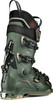 Ein grüner Tecnica Skischuh mit schwarzen Schnallen und Markenlogo.
