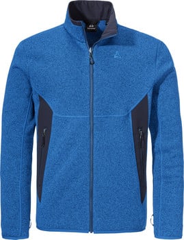 Blaue Herren-Fleecejacke mit Reißverschluss und dunklen Einsätzen.
