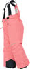 Rosa Latzhose mit dunkelblauen Trägern und Reflexstreifen.