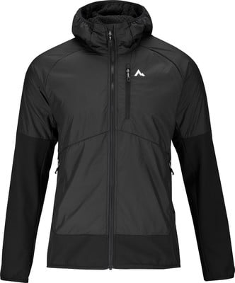 Schwarze Herrenjacke mit Kapuze und Logo, geeignet für Outdoor-Aktivitäten. Schwarze Herrenjacke mit Kapuze und Logo, geeignet für Outdoor-Aktivitäten.