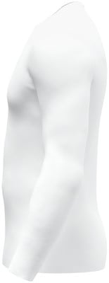 Weißes Langarmshirt von der Seite, Stoffdetail. Weißes Langarmshirt von der Seite, Stoffdetail.