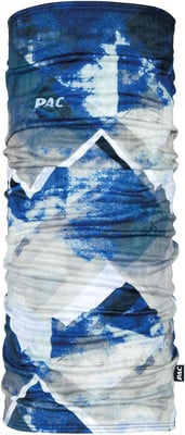 Halswärmer mit blau-weißem abstraktem Muster und PAC-Logo. Halswärmer mit blau-weißem abstraktem Muster und PAC-Logo.