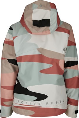Rückansicht einer Damenjacke mit Camouflage-Muster in Pastellfarben. Rückansicht einer Damenjacke mit Camouflage-Muster in Pastellfarben.