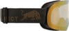 Skibrille mit dunklem Band und Bullenlogo und goldener Spiegellinse.