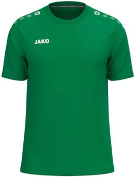 Grünes T-Shirt mit JAKO-Logo und Punkten auf den Schultern.