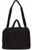 Schwarze gesteppte Tasche mit langen Henkeln und Kordelzug.