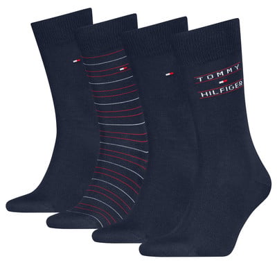 Négy sötétkék Tommy Hilfiger zokni, kettő egyszínű, kettő csíkos.