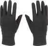 Schwarze Handschuhe mit weißem Logo, von vorne gezeigt.