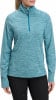 Damen-Pullover in Blau mit langen Ärmeln und kurzem Reißverschluss am Kragen.