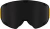 Schwarze Skibrille mit dunklem Visier und gelben Akzenten.