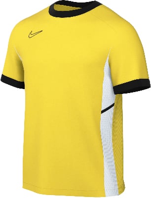 Gelbes Nike-T-Shirt mit schwarzem Kragen und weißen Seitenpaneelen. Gelbes Nike-T-Shirt mit schwarzem Kragen und weißen Seitenpaneelen.
