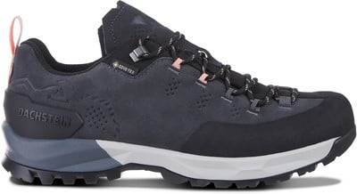 Bequemer dunkelgrauer Wanderschuh mit rosa Details und Gore-Tex Membran. Bequemer dunkelgrauer Wanderschuh mit rosa Details und Gore-Tex Membran.