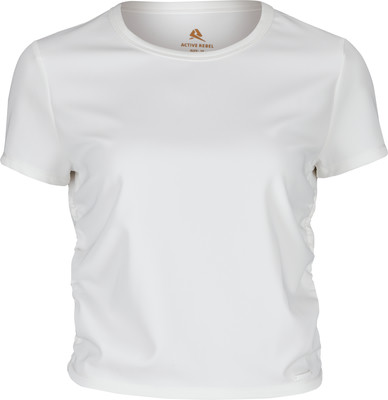 Damen-T-Shirt in Weiß mit kurzen Ärmeln und Active Rebel Logo.