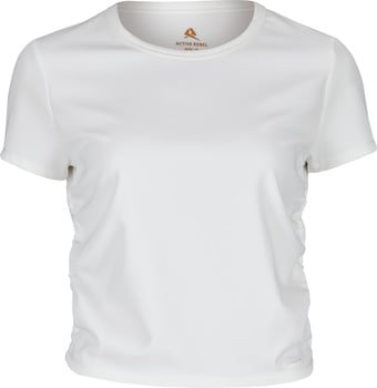 Damen-T-Shirt in Weiß mit kurzen Ärmeln und Active Rebel Logo.