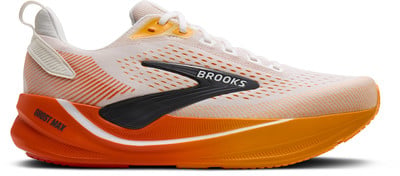 Herren-Laufschuh Brooks Ghost Max mit orange-gelber Sohle. Herren-Laufschuh Brooks Ghost Max mit orange-gelber Sohle.