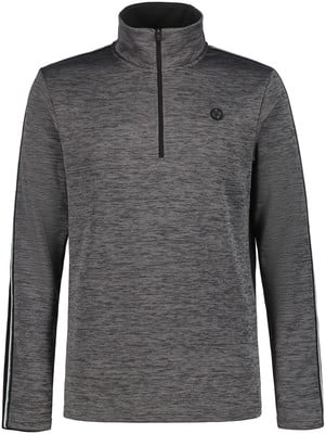 Graues Herren-Sweatshirt mit Reißverschluss am Kragen und Streifen an den Ärmeln.