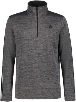Graues Herren-Sweatshirt mit Reißverschluss am Kragen und Streifen an den Ärmeln.
