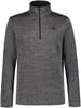 Graues Herren-Sweatshirt mit Reißverschluss am Kragen und Streifen an den Ärmeln.