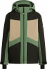 Grüne Herren-Winterjacke mit beige und schwarzen Einsätzen und Reißverschluss.