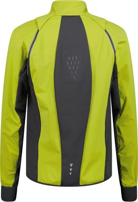 Grüne Jacke mit dunkelgrauen Einsätzen und reflektierenden Elementen am Rücken. Grüne Jacke mit dunkelgrauen Einsätzen und reflektierenden Elementen am Rücken.