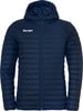 Dunkelblaue Daunenjacke mit Kapuze und Kempa-Logo auf der Brust.