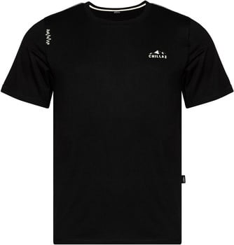 Schwarzes T-Shirt mit kurzen Ärmeln, Berg-Logo und Schriftzug CHILLAZ.