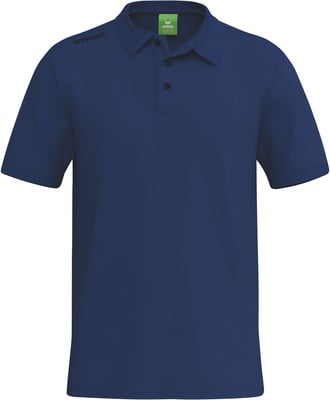 Ein dunkelblaues Poloshirt mit kurzen Ärmeln und Erima-Logo auf der Schulter. Ein dunkelblaues Poloshirt mit kurzen Ärmeln und Erima-Logo auf der Schulter.