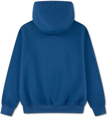 Blaues Kapuzenpullover ohne Aufdruck, von hinten gezeigt. Blaues Kapuzenpullover ohne Aufdruck, von hinten gezeigt.