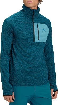 Herren dunkelblaues Fleece mit kurzem Reißverschluss und heller Brusttasche.