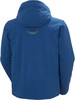 Rückansicht einer blauen Kapuzenjacke mit HH-Logo.