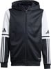 Schwarze Kapuzenjacke mit weißen Ärmeln und Adidas-Logo.