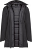 Schwarze Jacke mit Kapuze und gestepptem Futter, Reißverschluss.