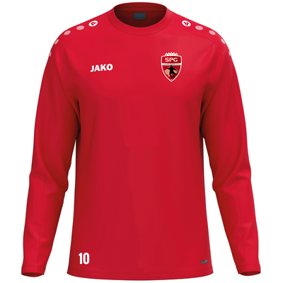 Rotes Langarmshirt mit SPG-Logo und der Nummer 10.