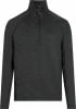 Herren-Pullover in Schwarz mit Stehkragen, kurzem Reißverschluss und feinem Streifenmuster.