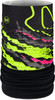 Schwarzer Multifunktionsschal mit neongrünen und pinken Mustern.