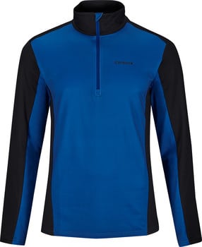 Blaue Herren-Sportjacke mit schwarzen Ärmeln und Markenlogo.