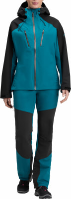 Damen-Outdoorjacke und Hose in Dunkelblau und Schwarz. Damen-Outdoorjacke und Hose in Dunkelblau und Schwarz.