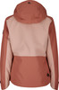 Rückansicht einer Damenjacke mit Kapuze in Rosa- und helleren Farbtönen.